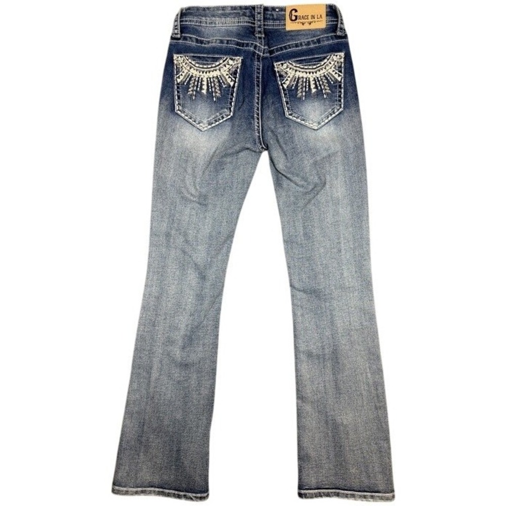 Grace in LA Womens Bootcut Jeans Blue Rhinestone Embellished Size 0-24 24x29